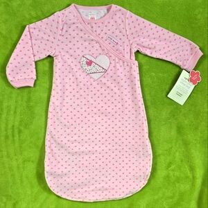 NWT 0-9M Baby Girl Sleep-sack Pink Heart Carter’s LOVE Fuzz-Free Fleece (Q6)